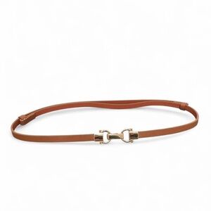 Gold-Accent Tan Faux Leather Skinny Belt